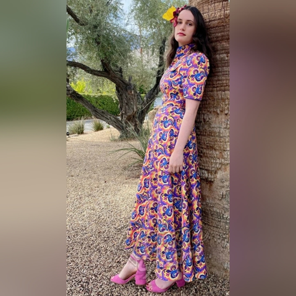 Elegant Paisley Maxi Dress in Purple and Pink